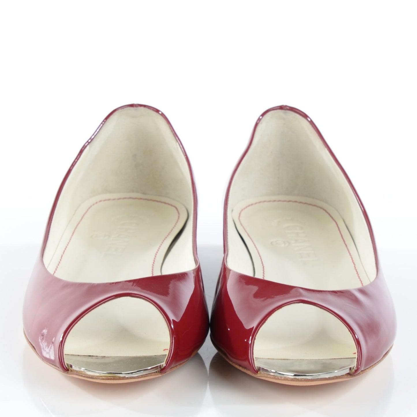 Patent Mirrored Peep Toe Flats 38 Red