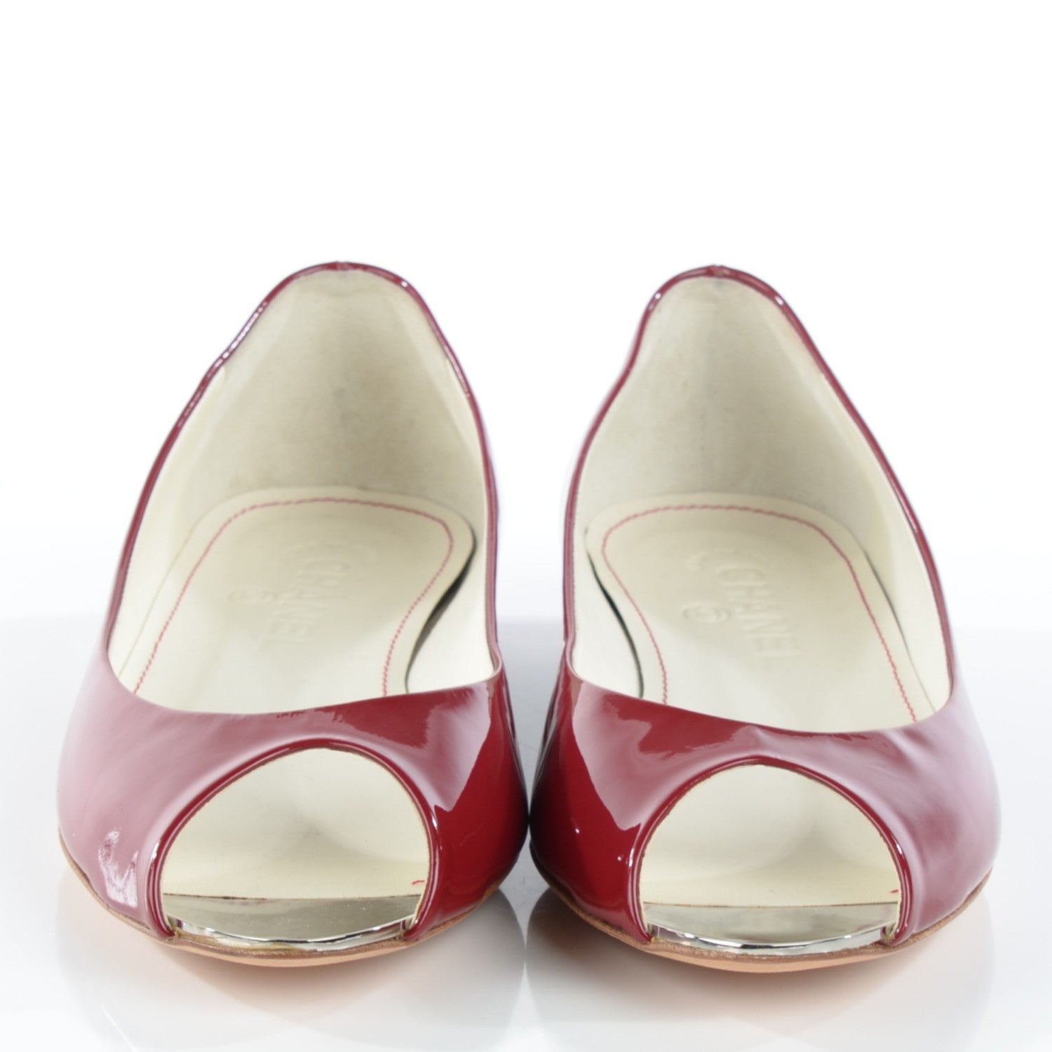 Chanel Patent Mirrored Peep Toe Flats 38 Red 2 of 8