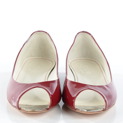 Chanel Patent Mirrored Peep Toe Flats 38 Red 2 of 8