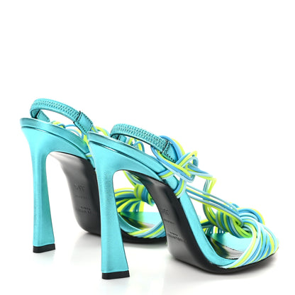 Saint Laurent Metallic Calfskin Gippy 105 Sandals 35.5 Cerulean Giallo Fluo 5 of 9