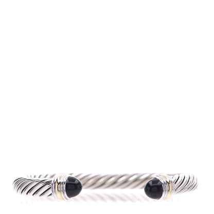 David Yurman Sterling Silver 14K Yellow Gold Black Onyx 7mm Cable Classics Bracelet 1 of 5