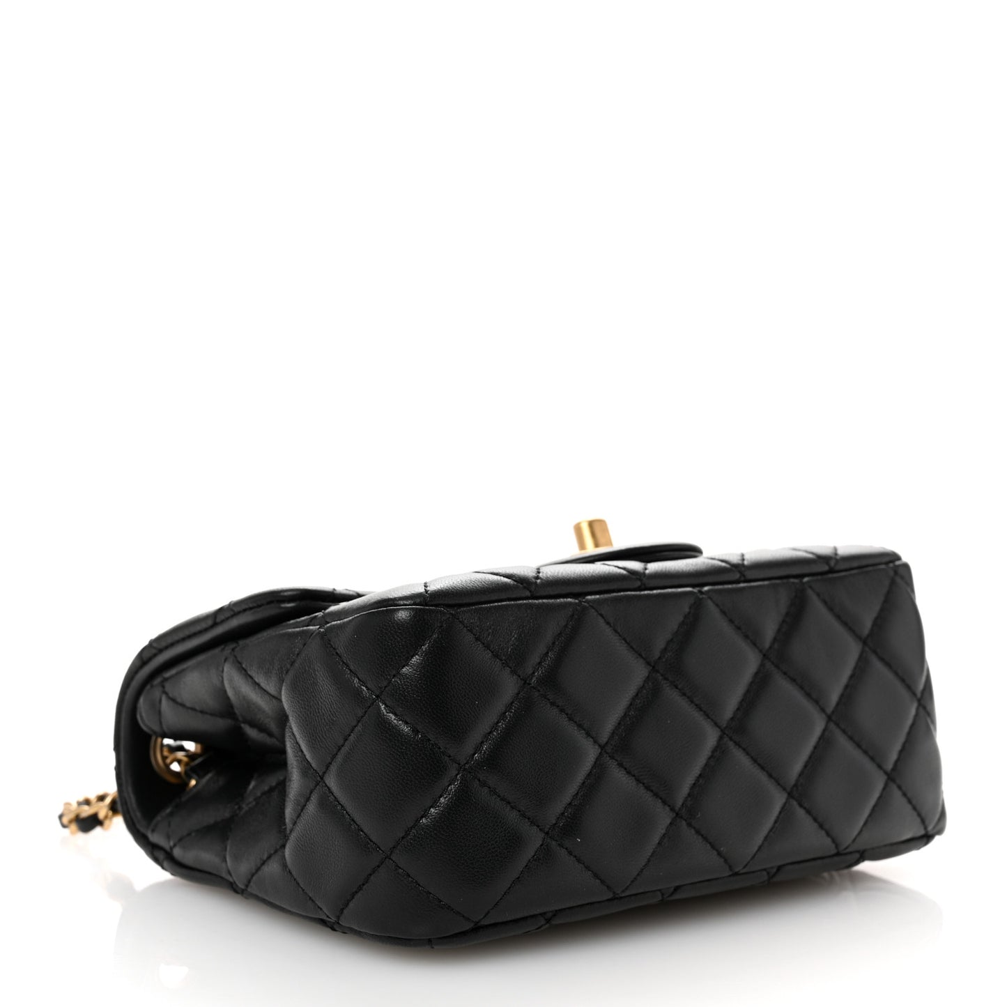 Lambskin Quilted Mini Pearl Crush Flap Black