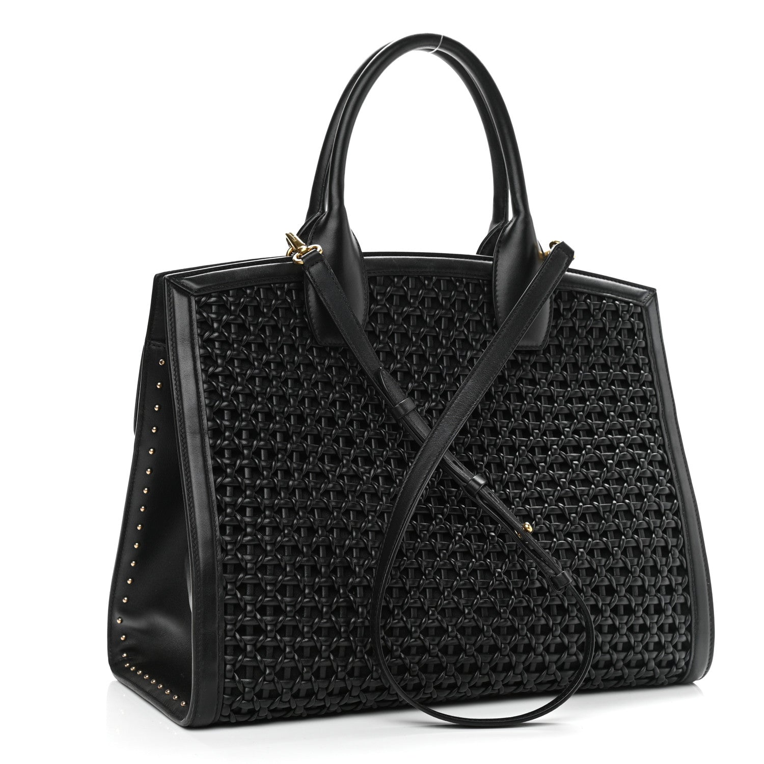 Salvatore Ferragamo Woven Calfskin Medium Studio Top Handle Bag Black 2 of 14