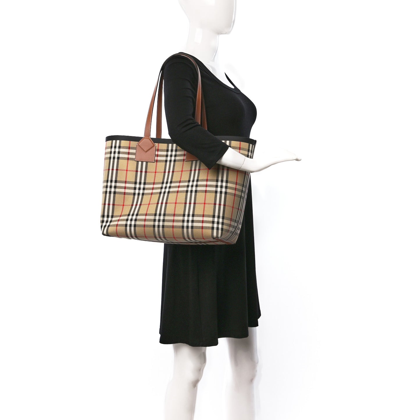 Cotton Vintage Check Medium London Tote Bag Briar Brown Black