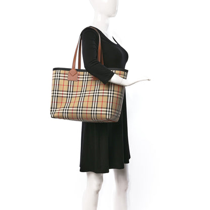 Burberry Cotton Vintage Check Medium London Tote Bag Briar Brown Black 2 of 9