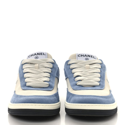 Chanel Suede Kidskin Womens CC Sneakers 39 White Blue 3 of 9