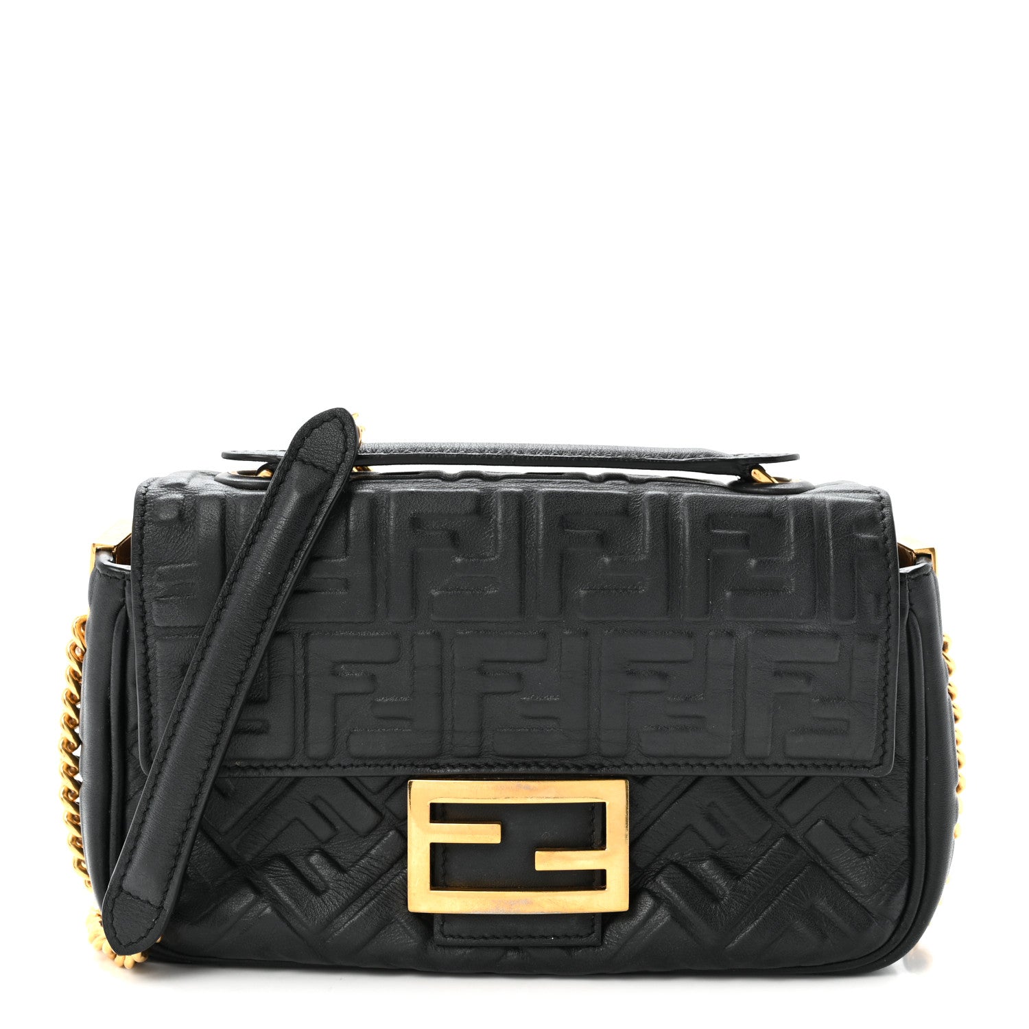 Fendi Nappa Small FF Embossed Midi Chain Baguette Black 1 of 9