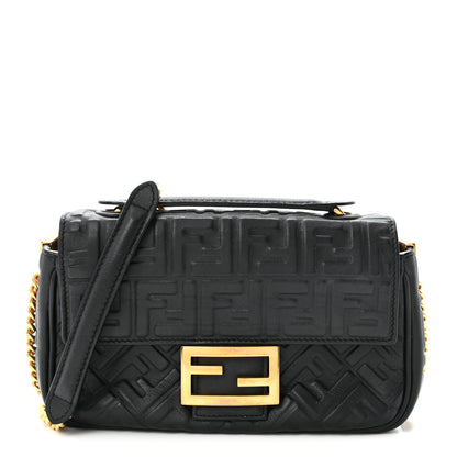 Fendi Nappa Small FF Embossed Midi Chain Baguette Black 1 of 9