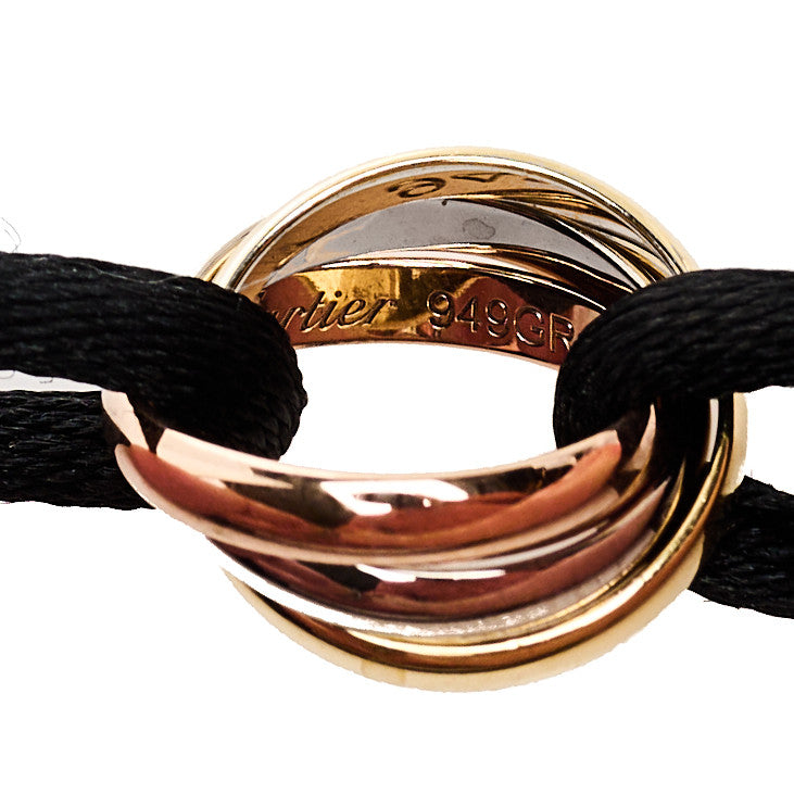 Cartier 18k Pink Yellow White Gold Trinity Adjustable Cord Bracelet Black 4 of 7