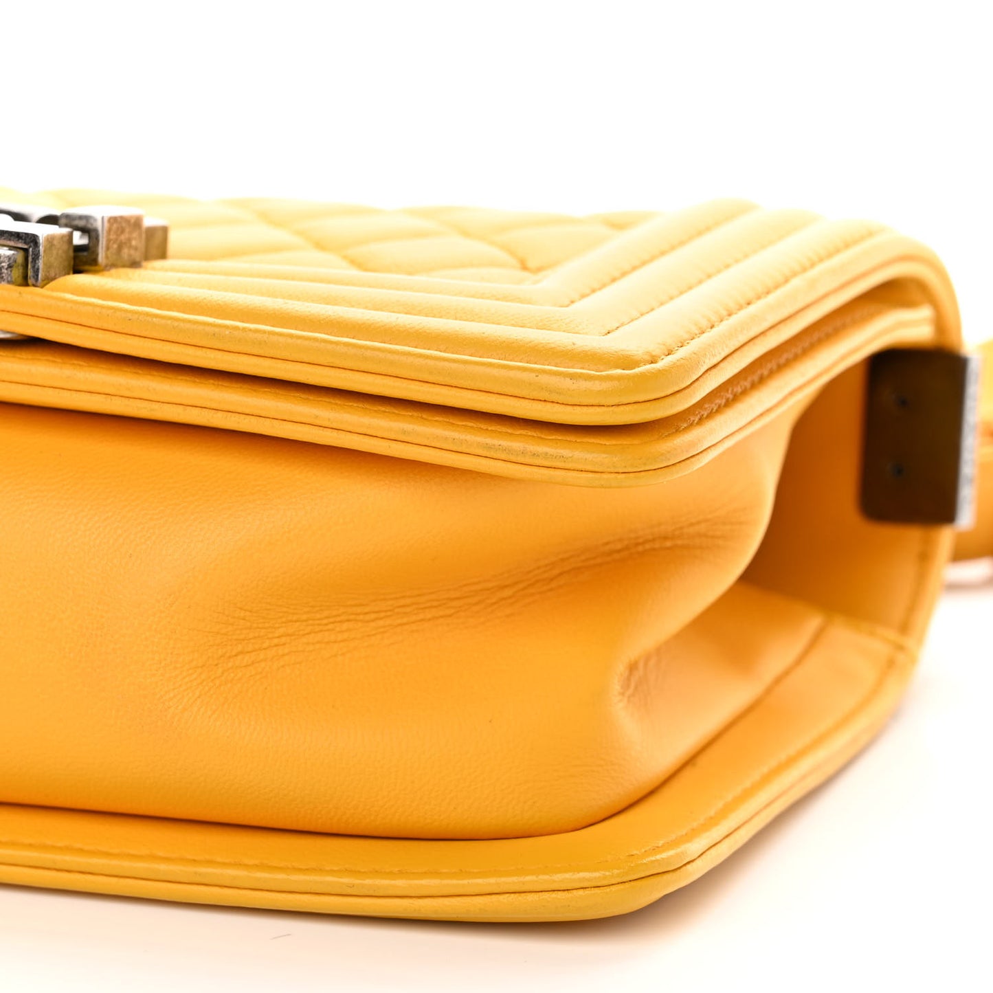 Lambskin Quilted Small Boy Flap Yellow
