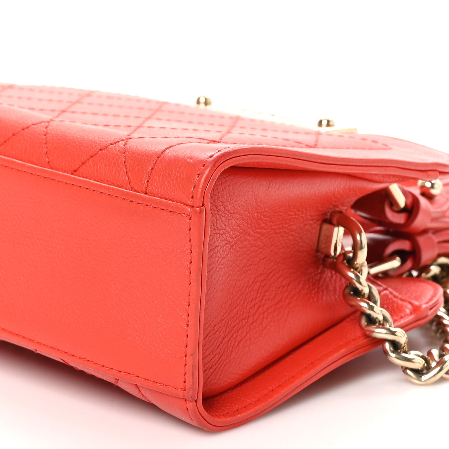 Grained Calfskin Stitched Mini Label Click Shopper Tote Red