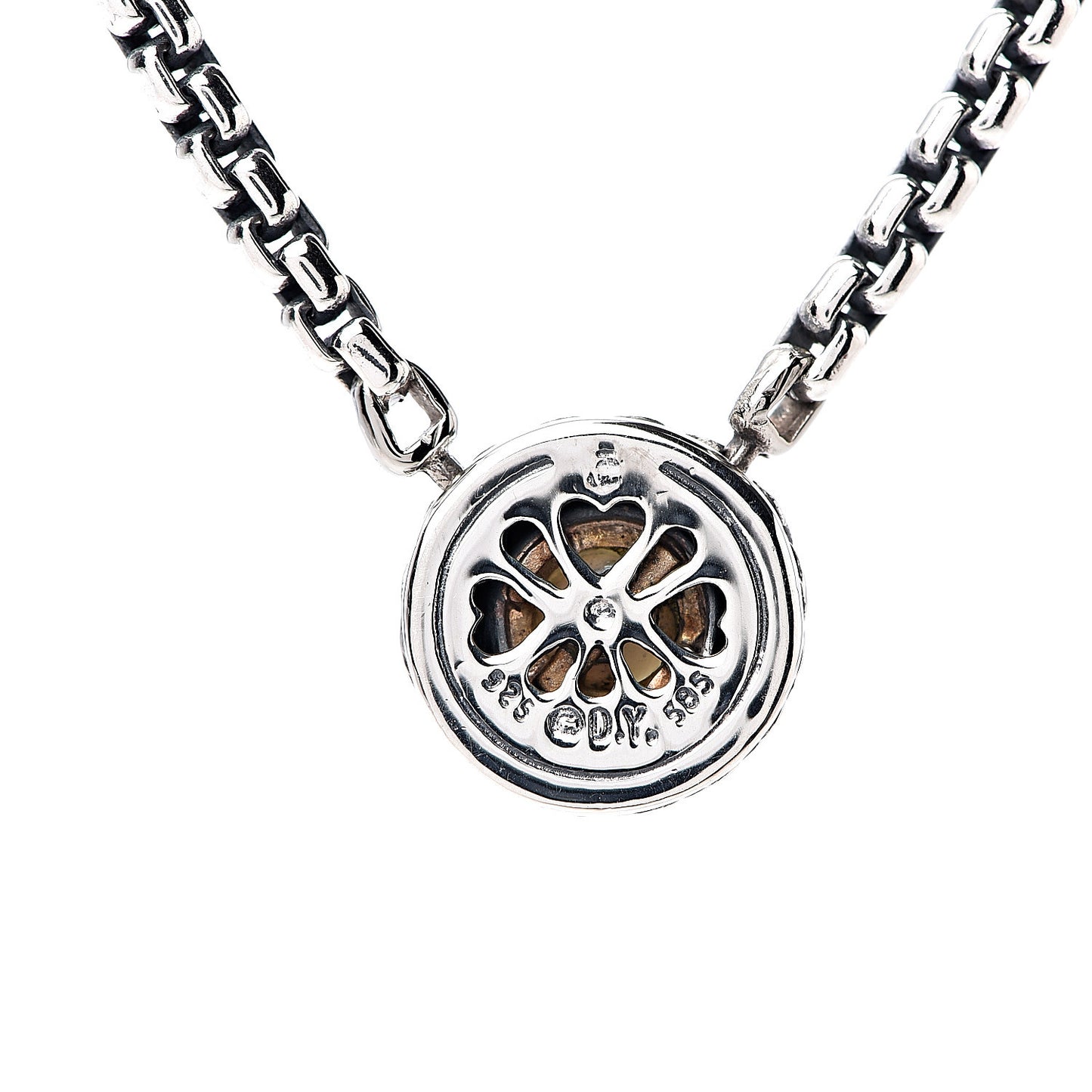 Sterling Silver 14K Yellow Gold Pearl 12mm Cookie Pendant Necklace