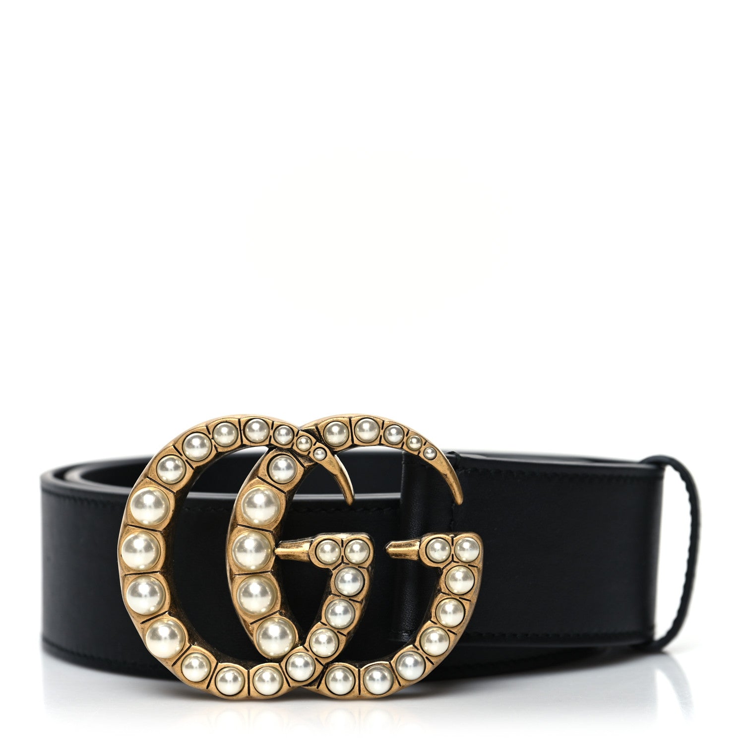Gucci Moon Calfskin Pearl Double G 40mm Belt 85 34 Black Cream 1 of 5