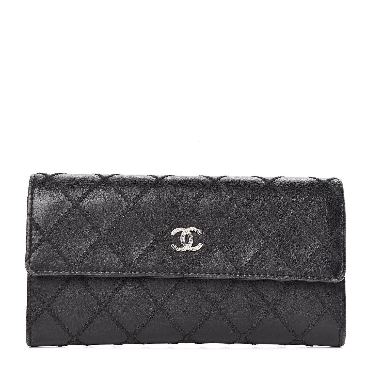 Calfskin Stitched Fancy CC Long Double Wallet Back