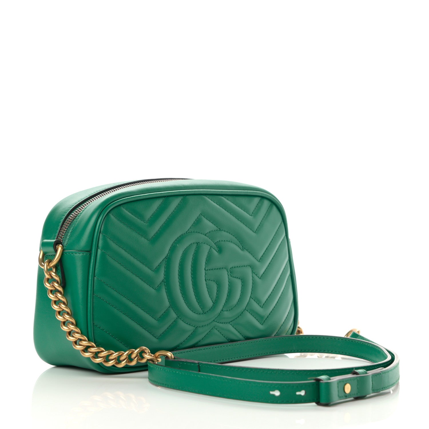 Gucci Calfskin Matelasse Small GG Marmont Chain Shoulder Bag Emerald Green 3 of 12