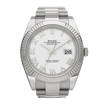 Rolex Stainless Steel 18K White Gold 41mm Oyster Perpetual Datejust Watch White Roman 126334 1 of 5