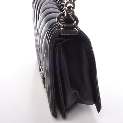 Chanel Calfskin Chevron Quilted Medium Boy Flap Black 9 of 15