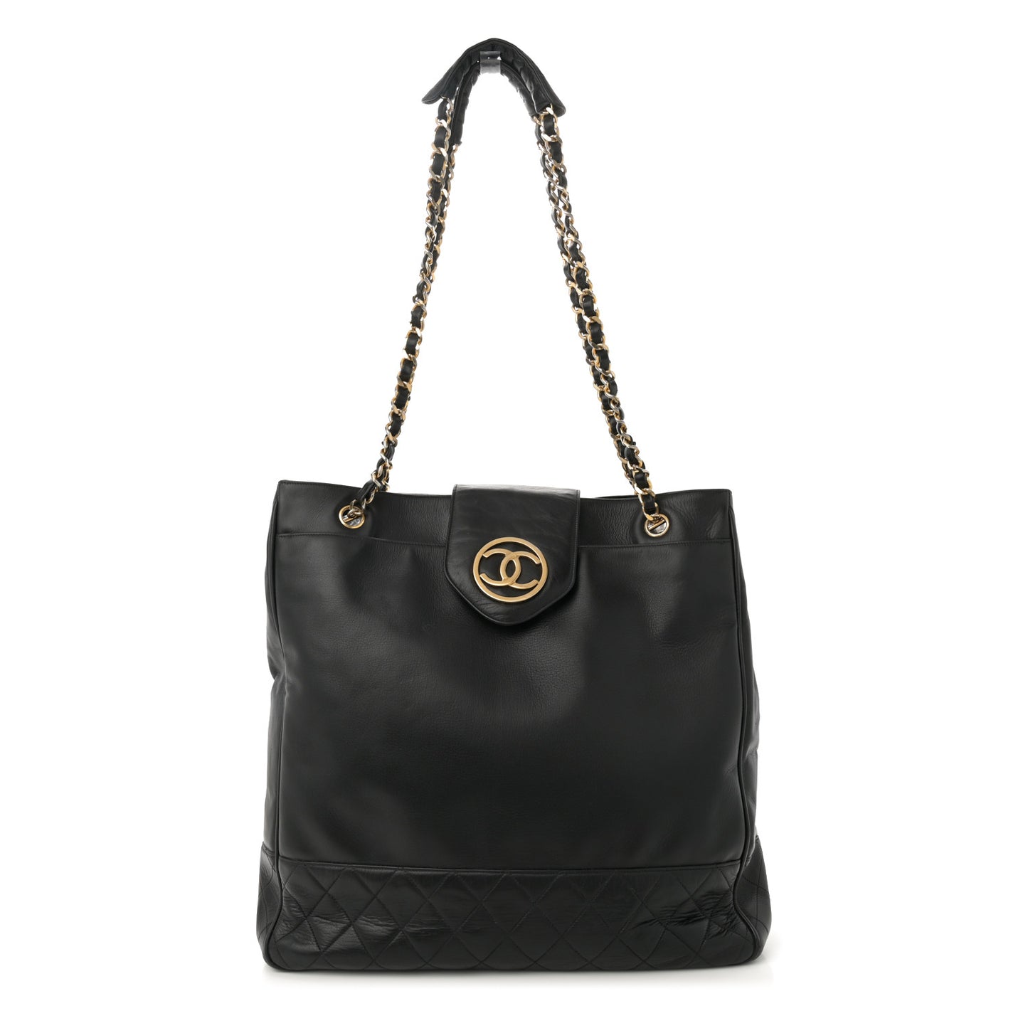 Lambskin Quilted Shopping Tote Black