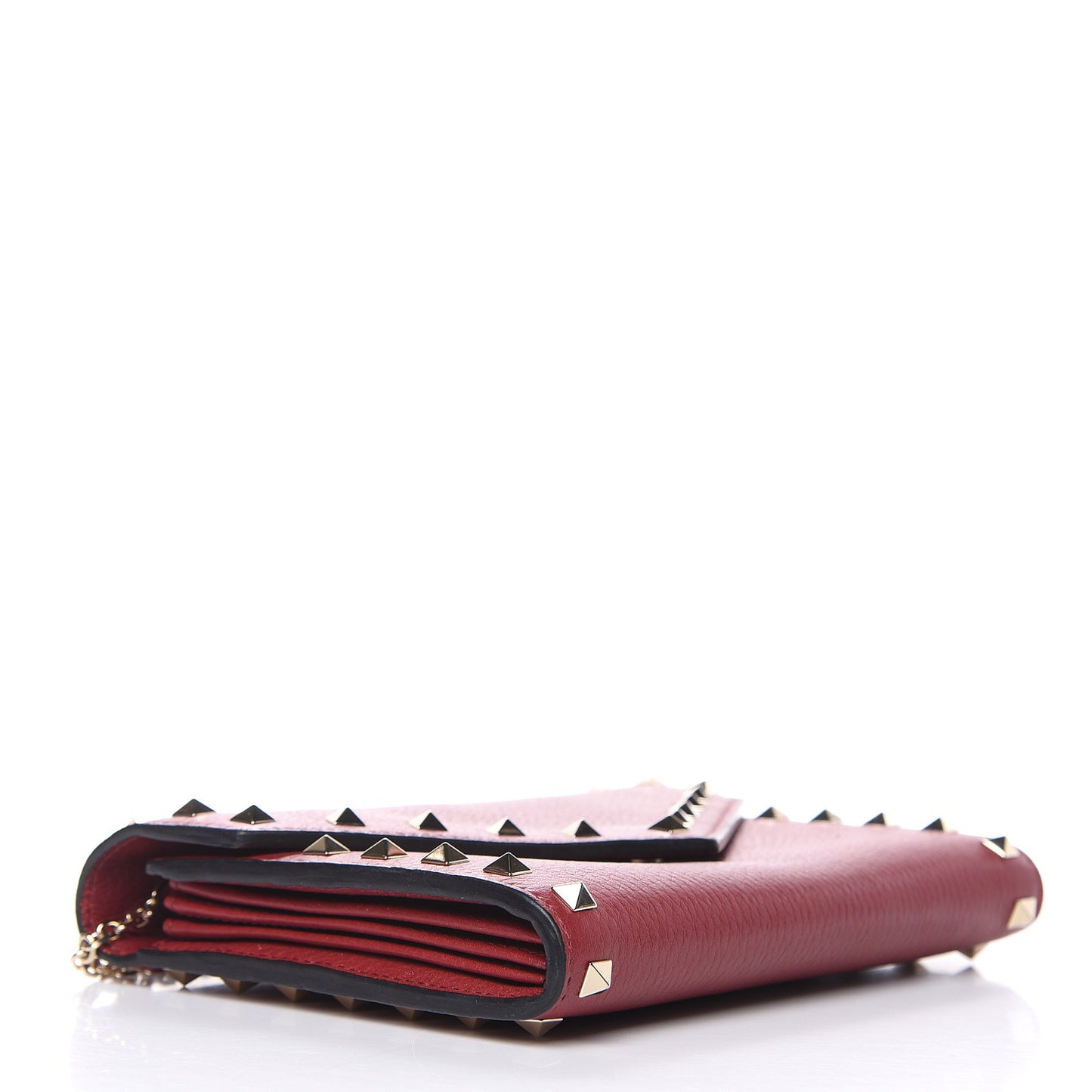 Pebbled Calfskin Rockstud Envelope Wallet On Chain Bag Rubino