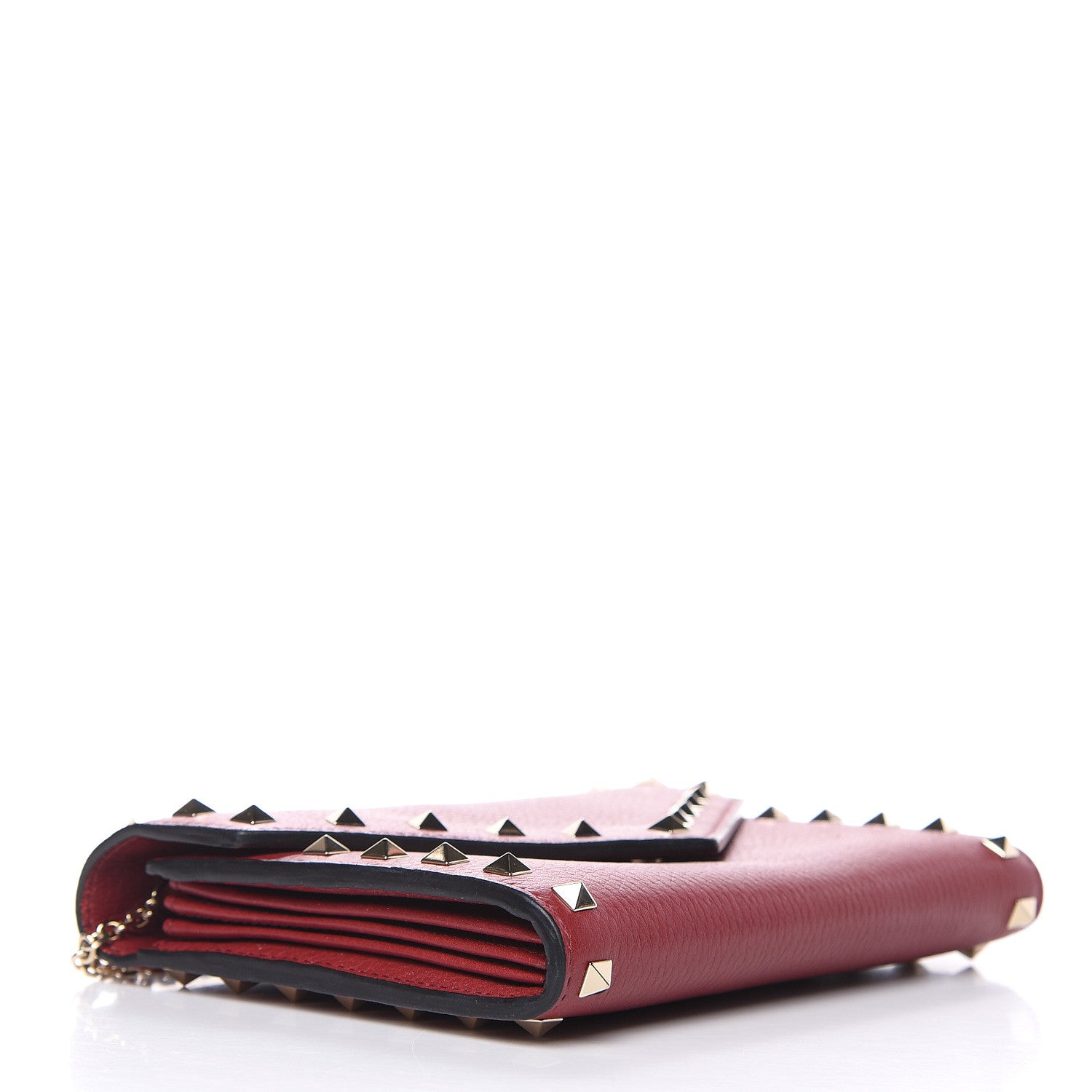 Valentino Garavani Pebbled Calfskin Rockstud Envelope Wallet On Chain Bag Rubino 4 of 10