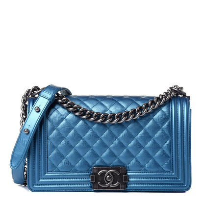 Chanel Metallic Caviar Quilted Medium Boy Flap Turquoise 1 of 11