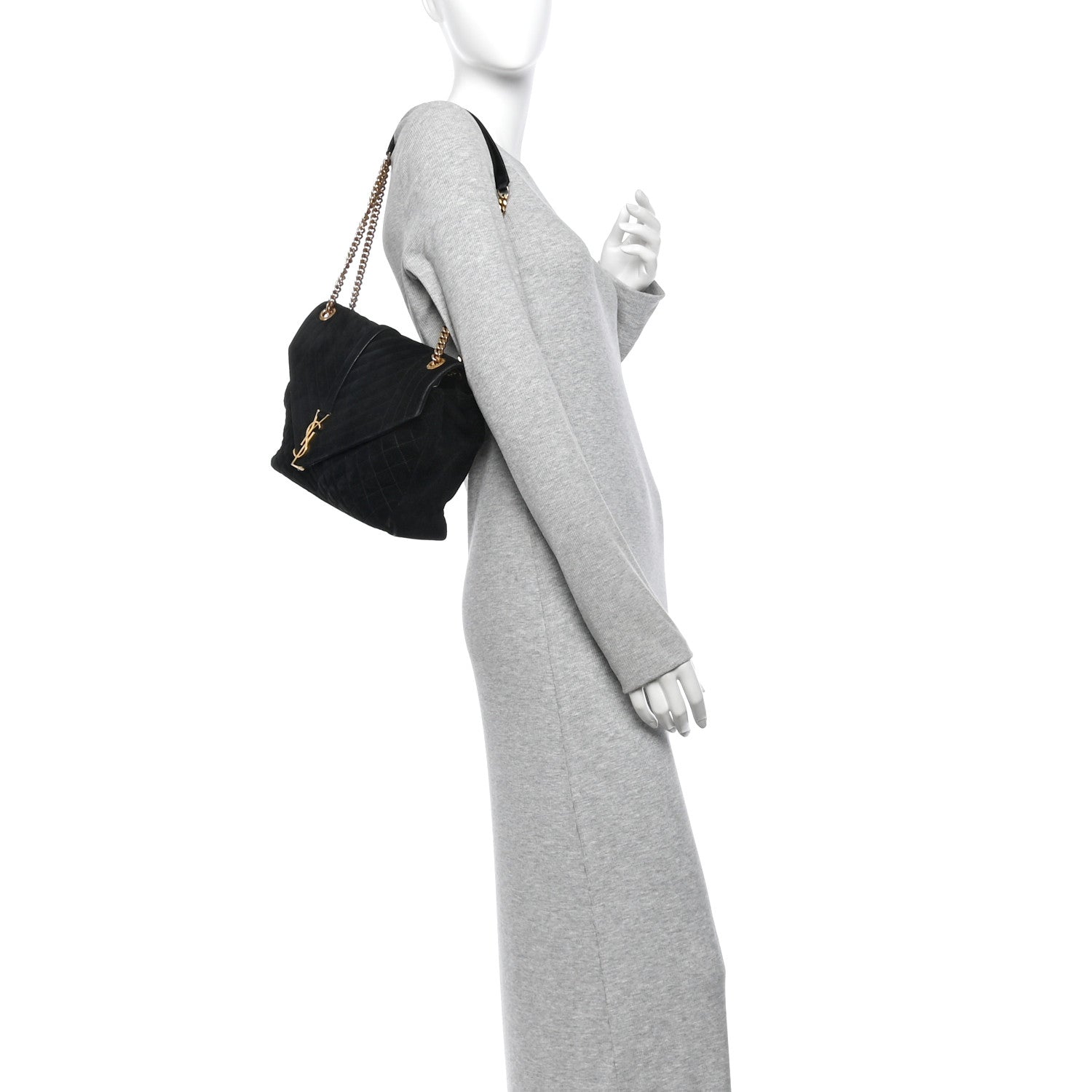 Saint Laurent Suede Mixed Matelasse Triquilt Large Monogram Envelope Satchel Black 2 of 9
