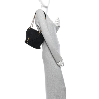 Saint Laurent Suede Mixed Matelasse Triquilt Large Monogram Envelope Satchel Black 2 of 9