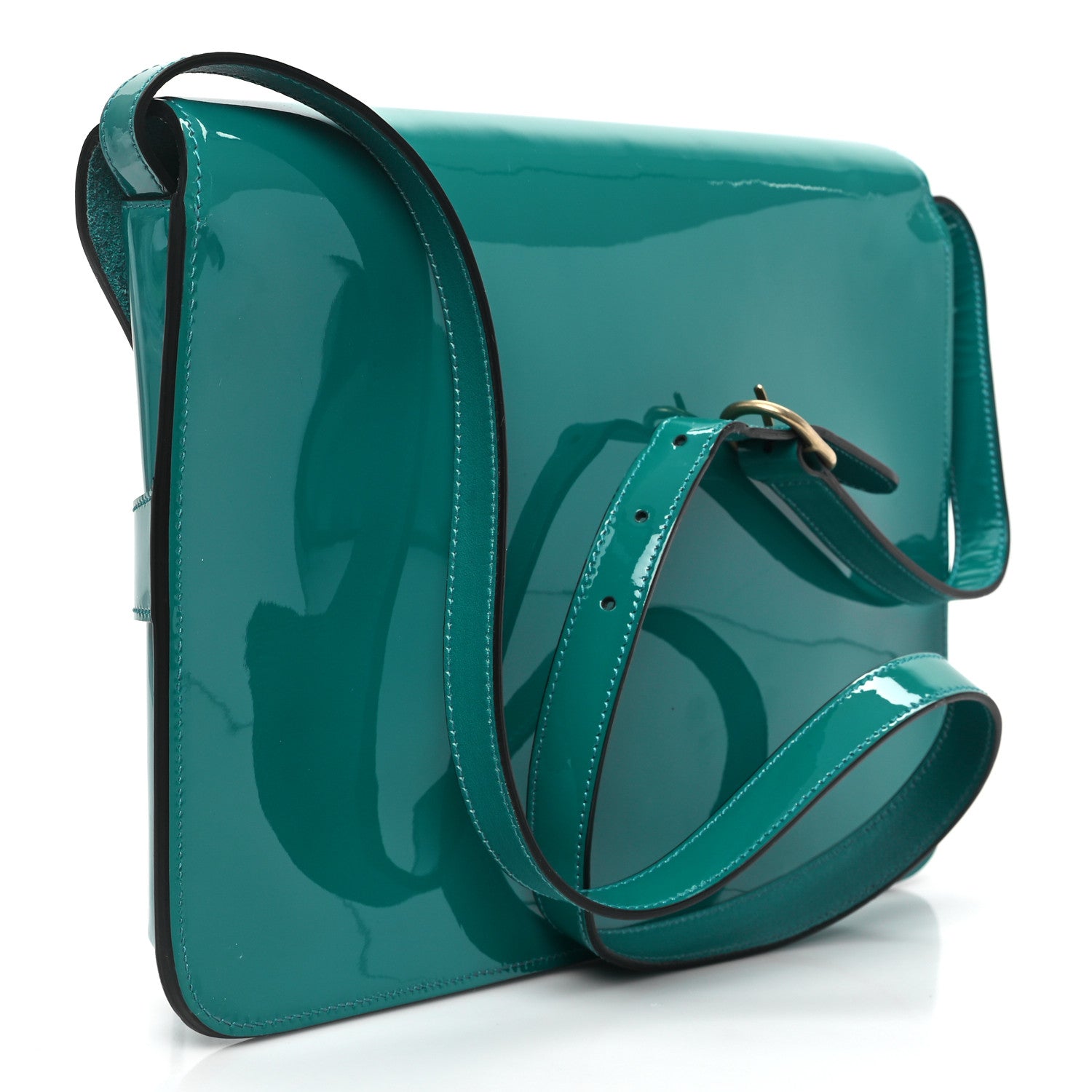 Gucci Patent Large Bright Bit Shoulder Bag Green 3 of 12