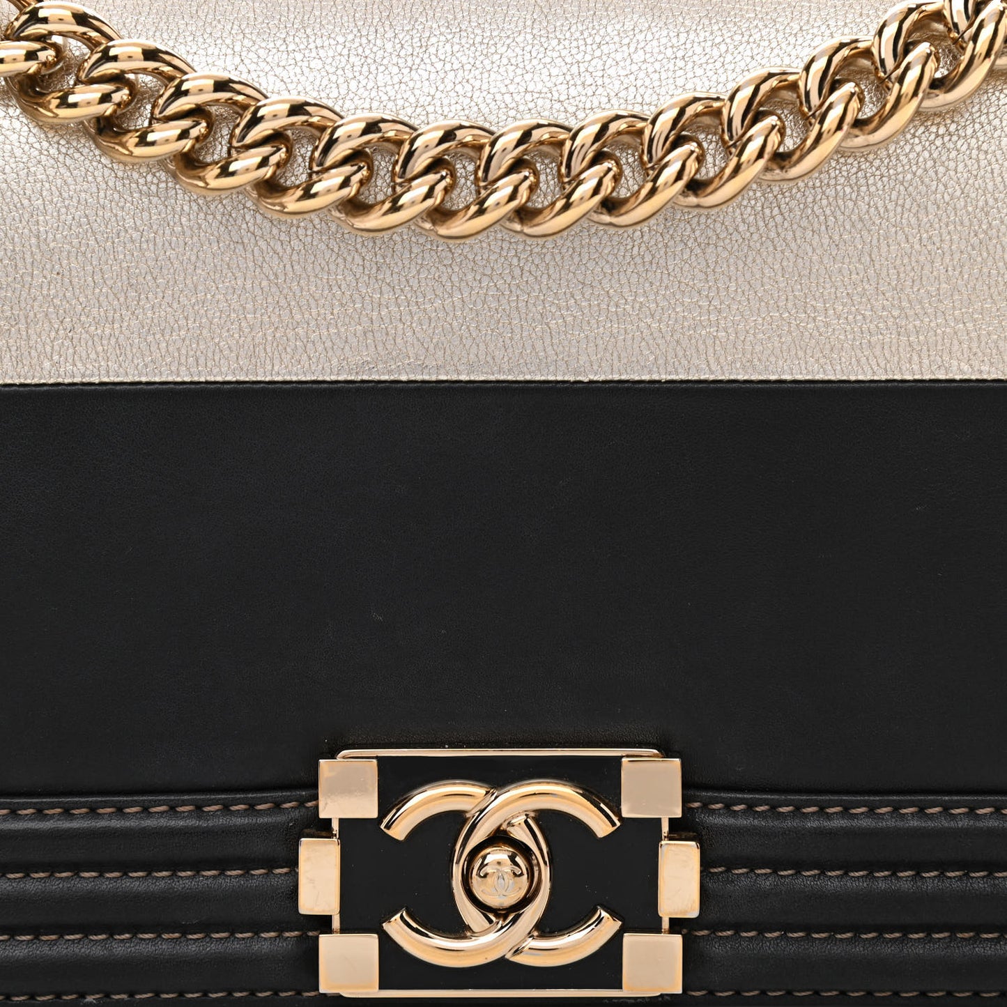 Metallic Goatskin Calfskin Medium Boy Flap Gold Black
