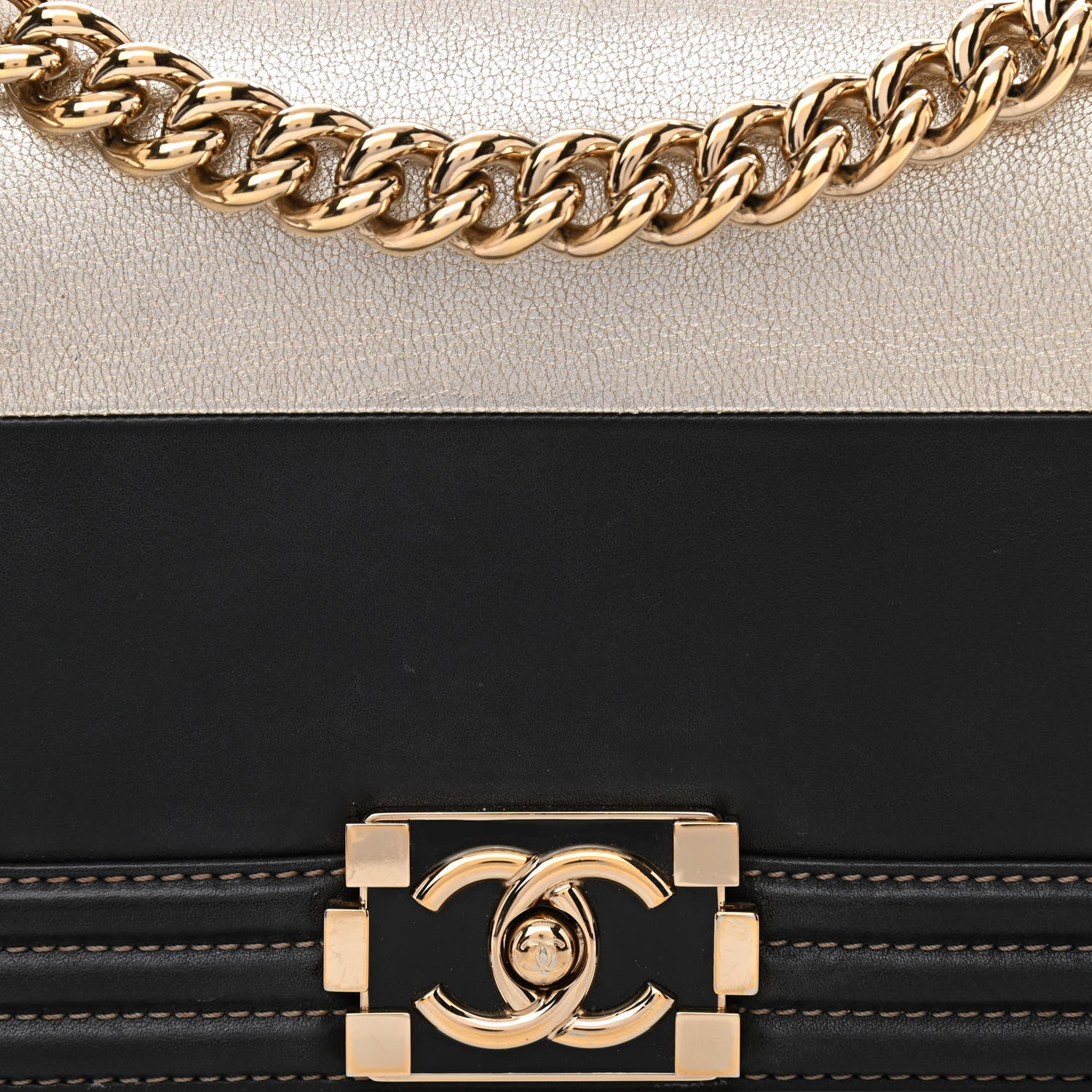 Chanel Metallic Goatskin Calfskin Medium Boy Flap Gold Black 8 of 13