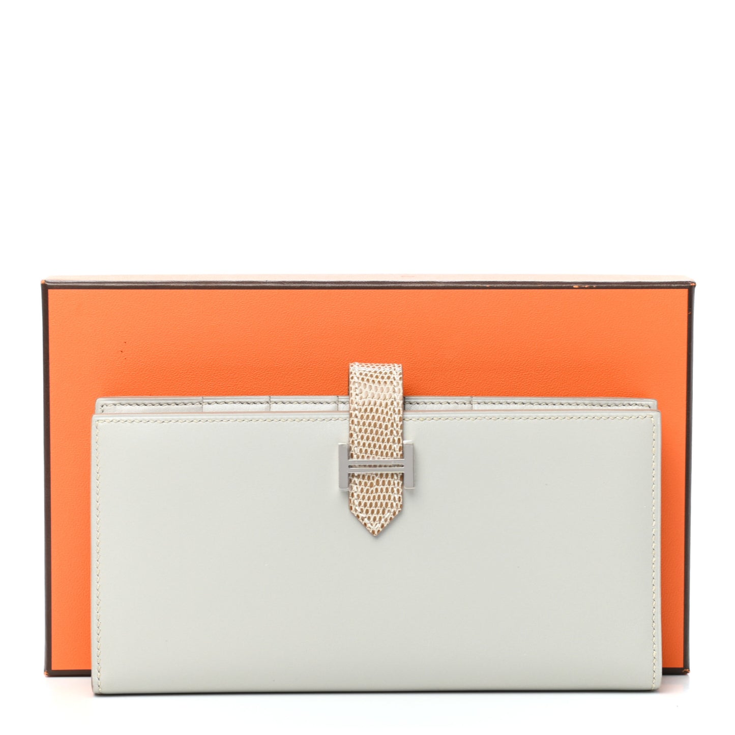 Tadelakt Lizard Bearn Gusset Wallet Gris Perle Ficelle