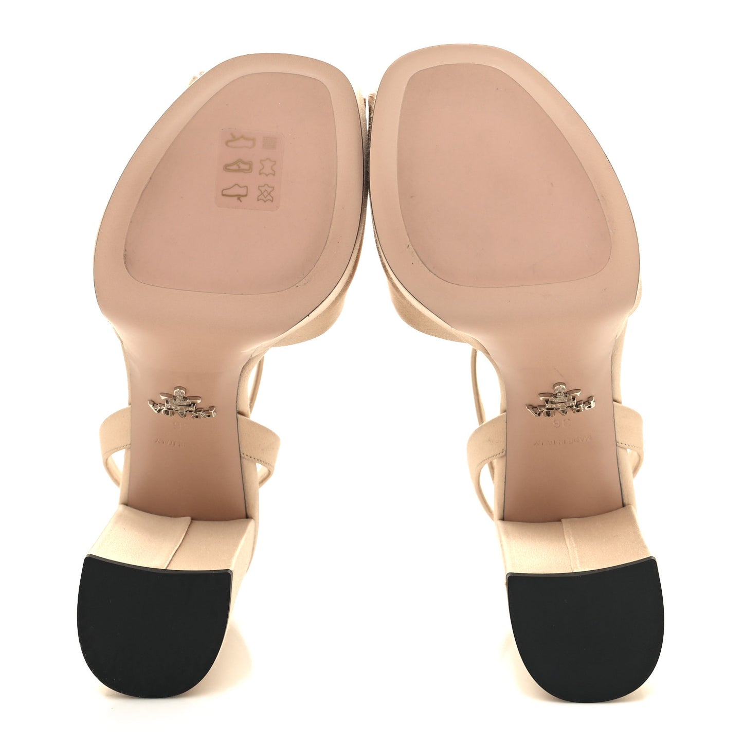 Satin Metal Triangle Logo Ankle Strap 40/135mm Platform Sandals 36 Sabbia