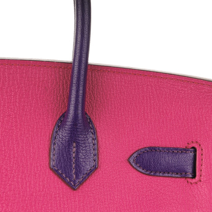 Hermes Chevre Bi-Color Horseshoe Birkin 30 Rose Shocking Iris 7 of 27