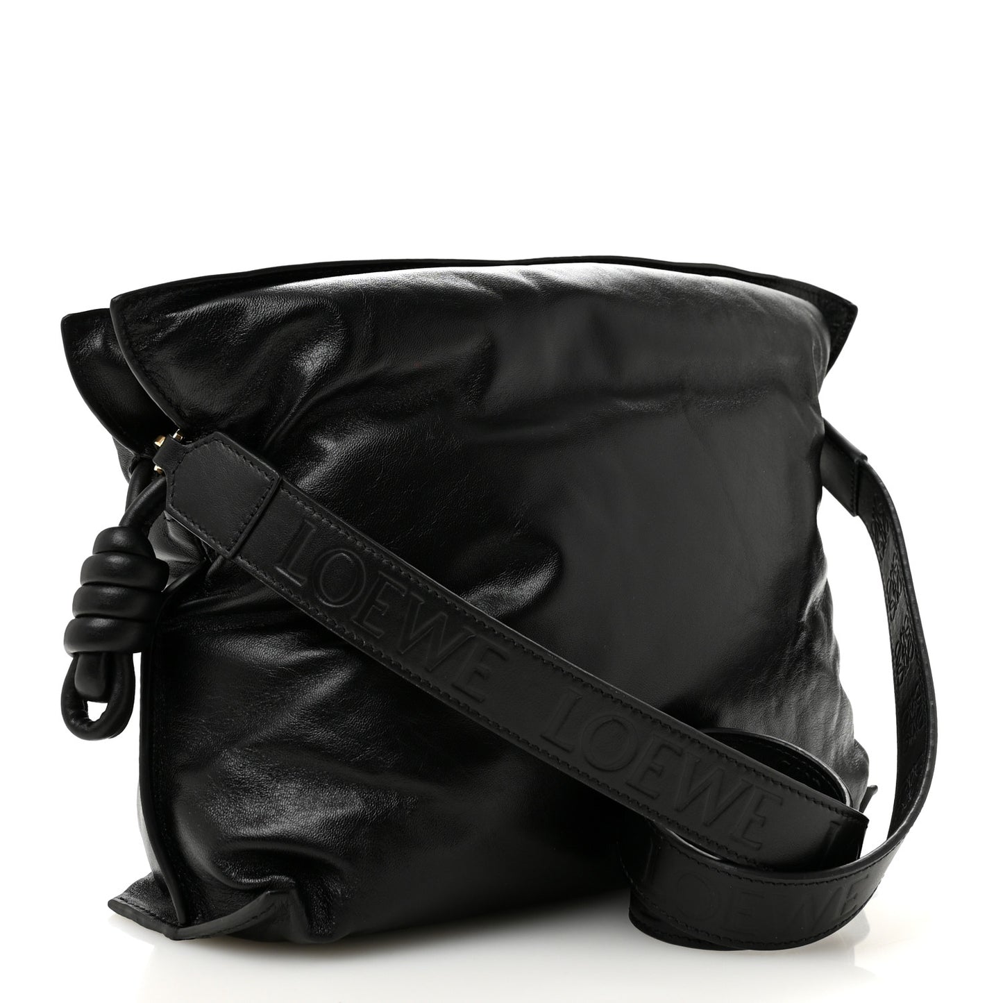 Shiny Nappa Lambskin Puffer Flamenco Knot Clutch Black
