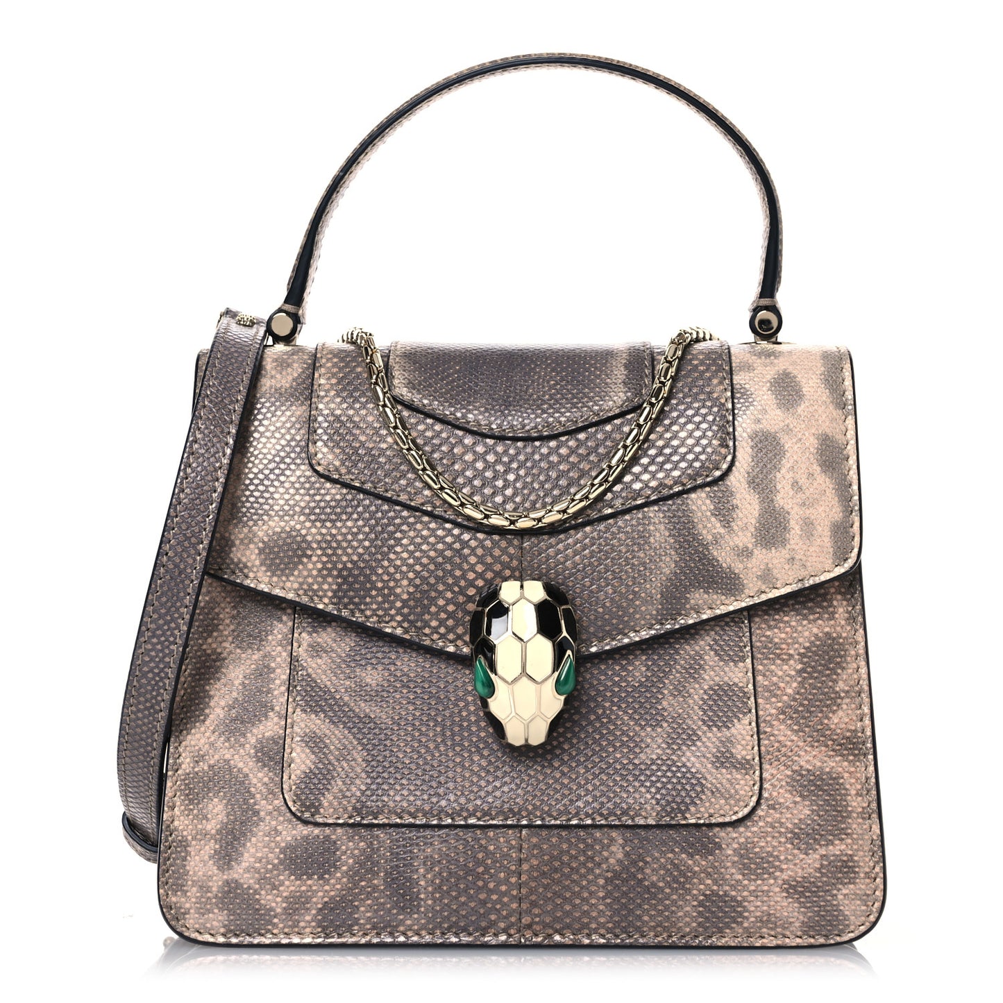Shiny Karung Serpenti Forever Top Handle Brown