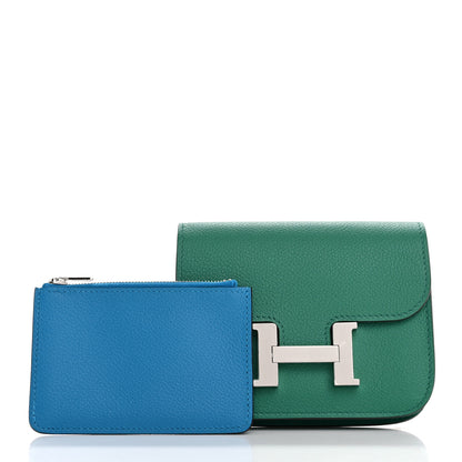 Hermes Evercolor Bi-Color Constance Slim Wallet Vert Vertigo Bleu Zanzibar 2 of 9