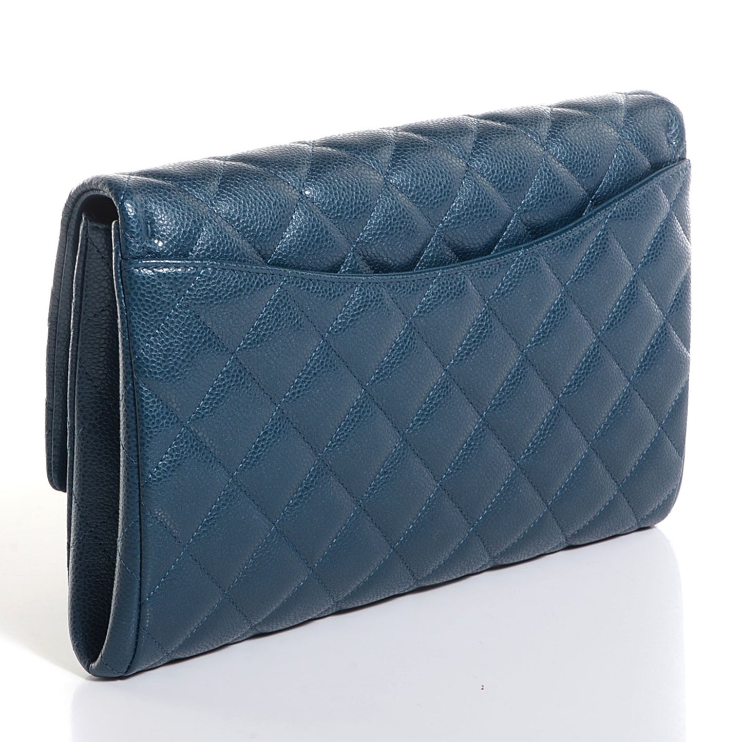 Iridescent Caviar Quilted Clutch With Chain Flap Blue
