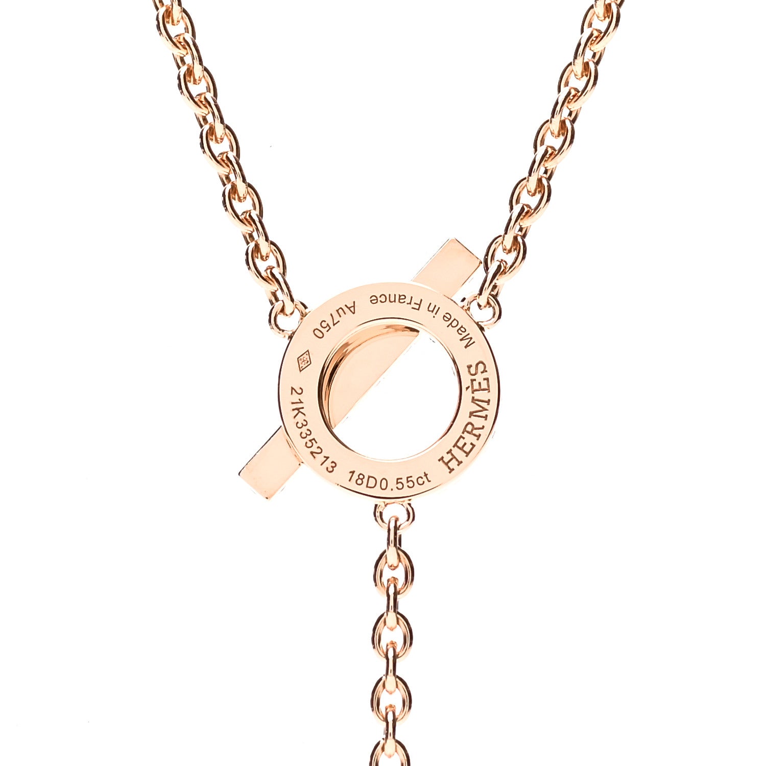 Hermes 18K Rose Gold Diamond Finesse Lariat Necklace 4 of 5