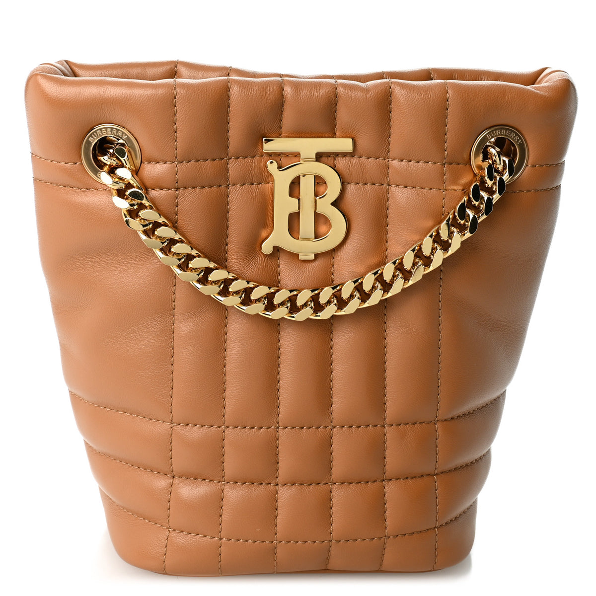 Lambskin Quilted Mini Lola Bucket Bag Maple Brown