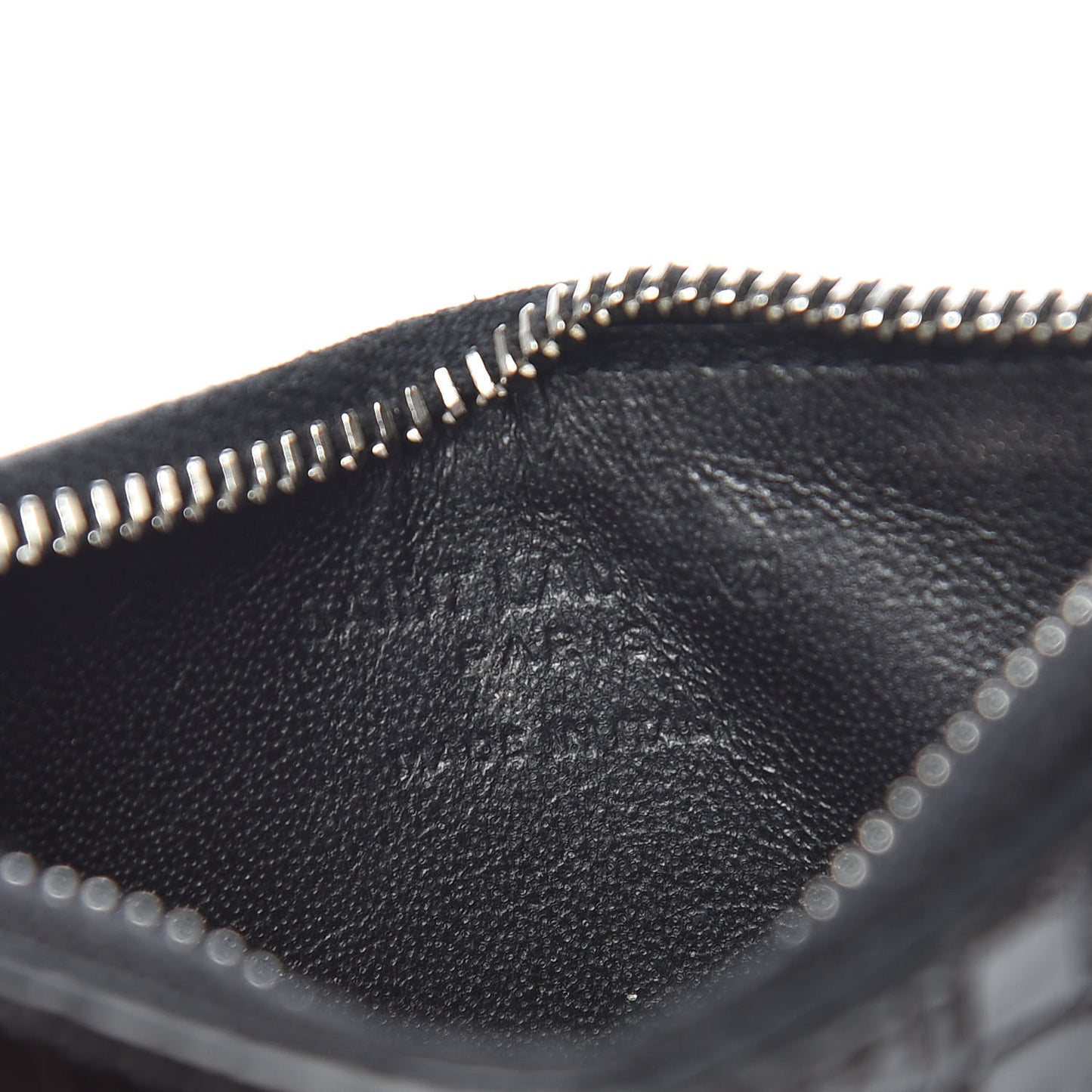 Calfskin Crocodile Embossed 5 Fragments Zip Pouch Card Holder Black