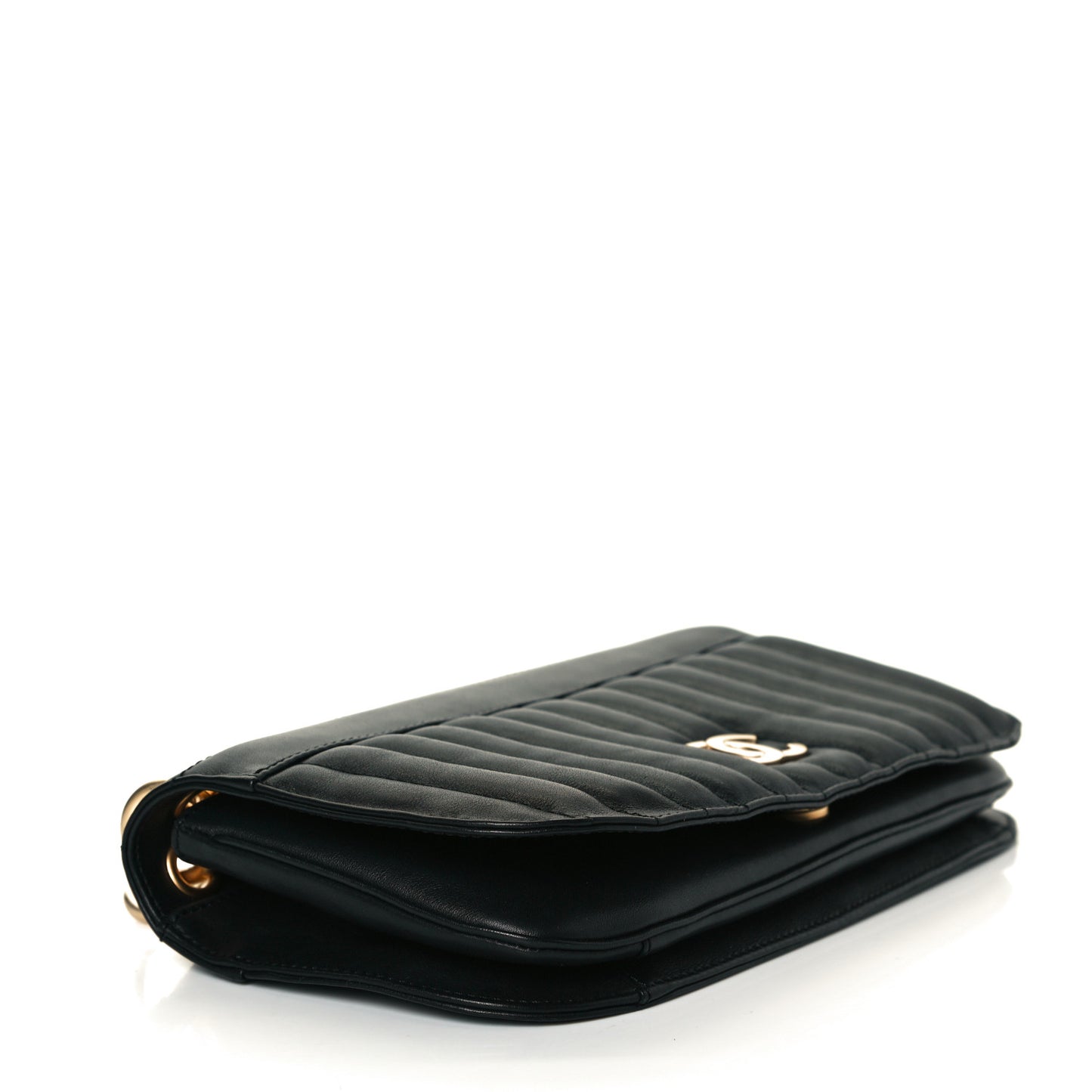 Calfskin Vertical Quilted Single Flap Black