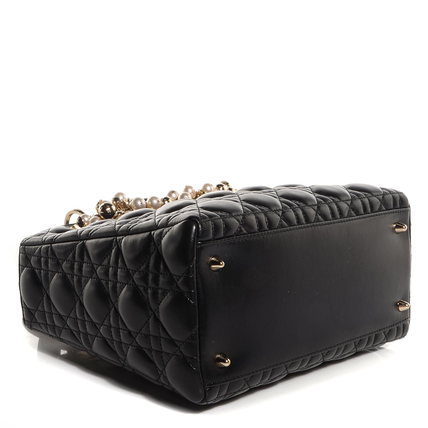 Christian Dior Lambskin Cannage Medium Pearl Lady Dior Black 4 of 7