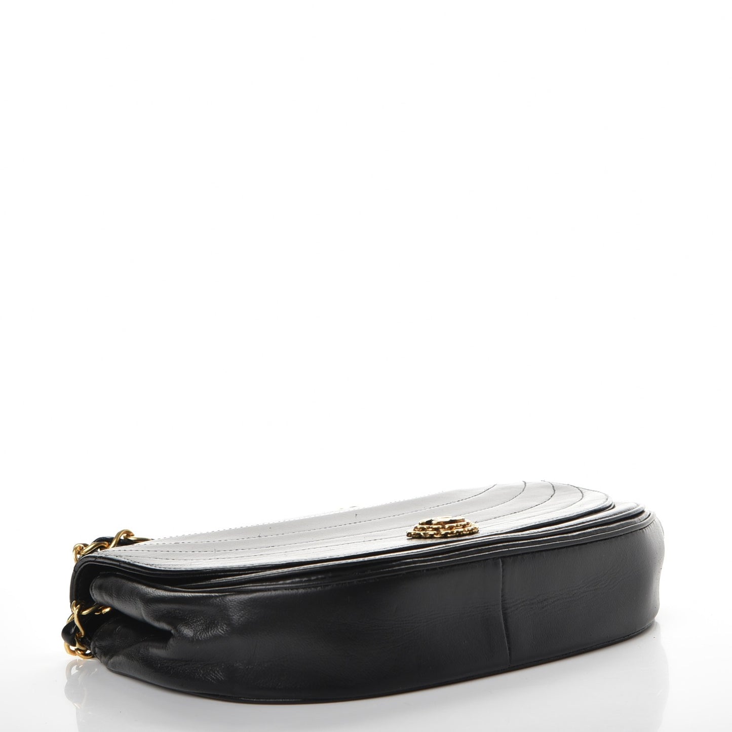 Lambskin Ribbon Stitched Small Single Flap Black