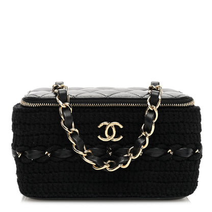 Chanel Lambskin Crochet Quilted Small Vanity Case With Chain Black 1 of 11
