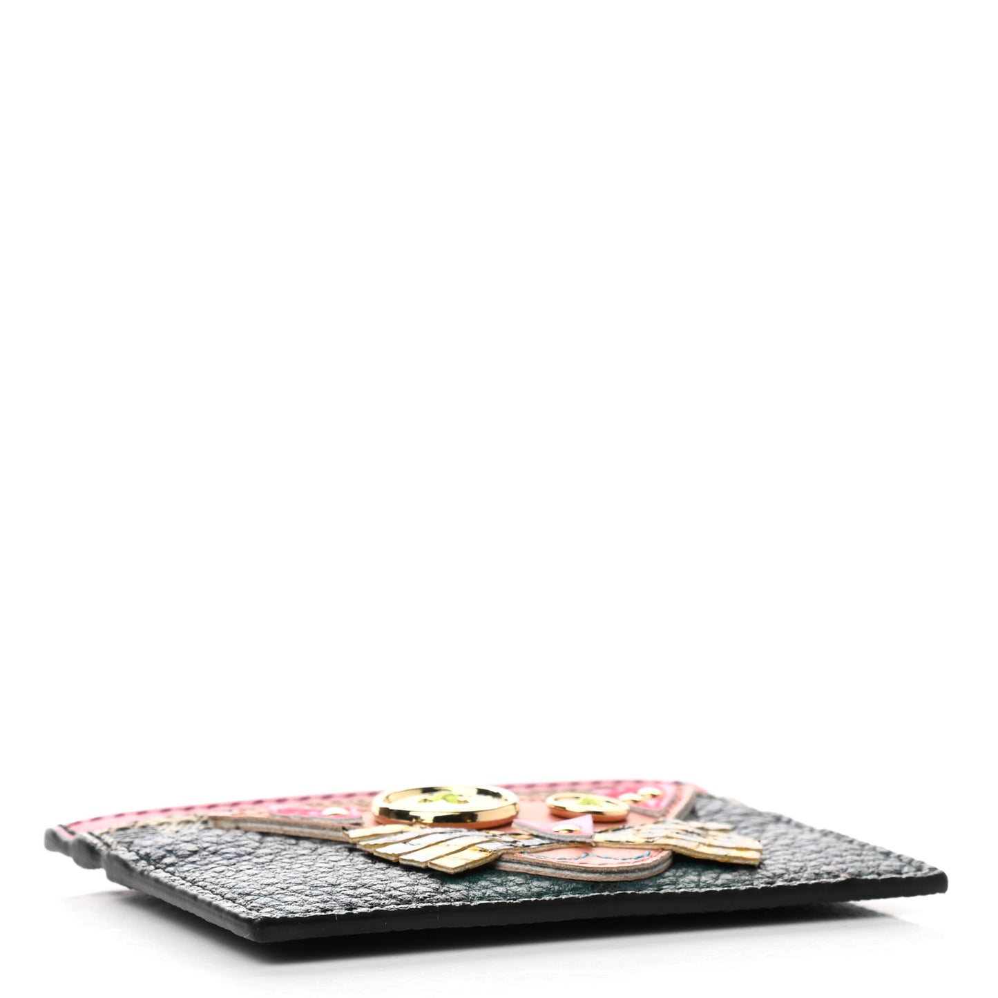 Calfskin Haymarket Check Cat Appliqué Card Case Multicolor