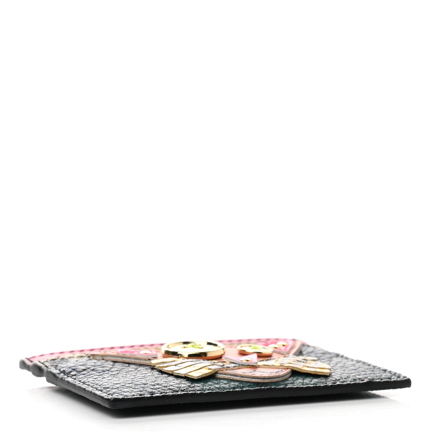 Burberry Calfskin Haymarket Check Cat Appliqué Card Case Multicolor 4 of 7