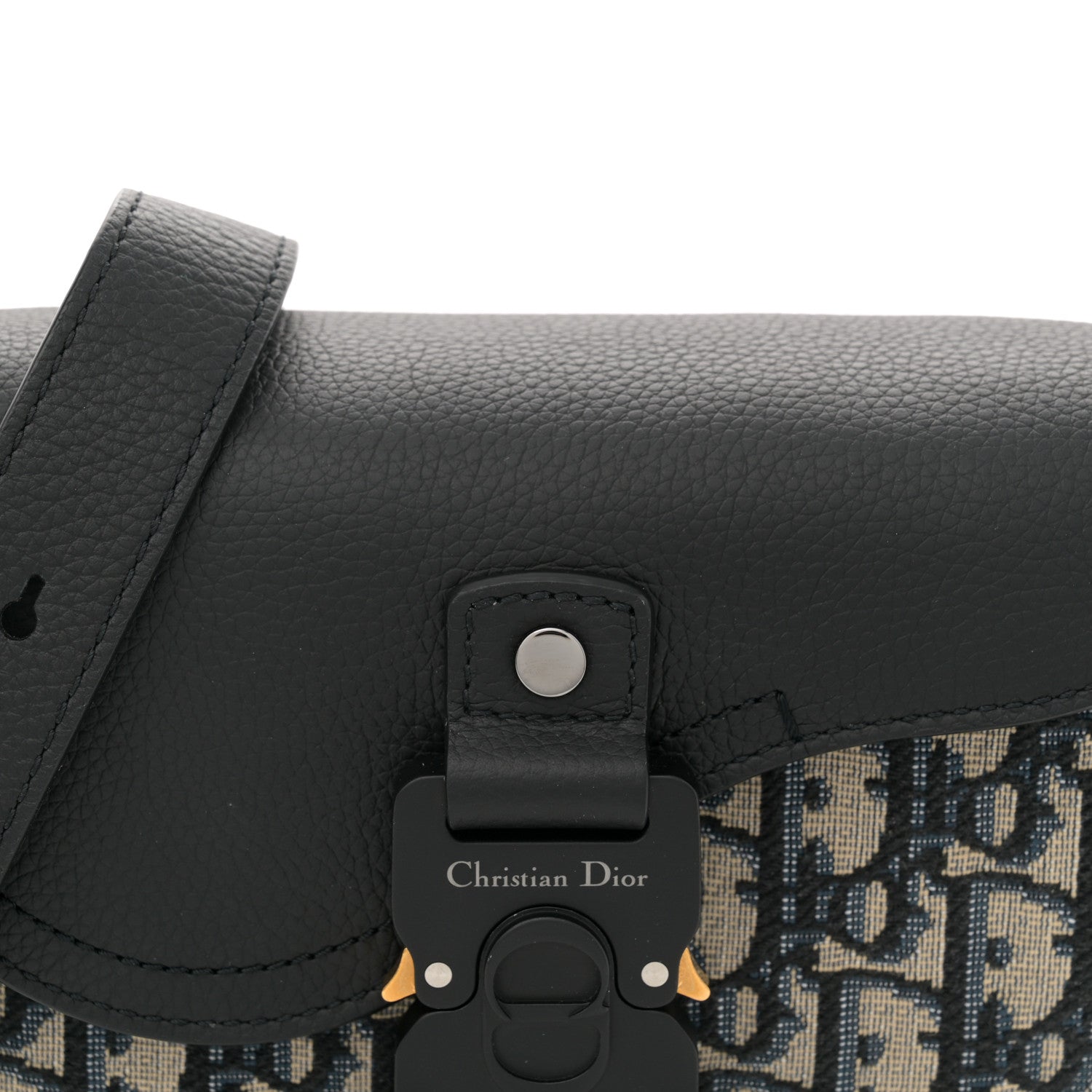 Christian Dior Grained Calfskin Oblique Mini Saddle Messenger Bag With Flap Beige Black 8 of 11