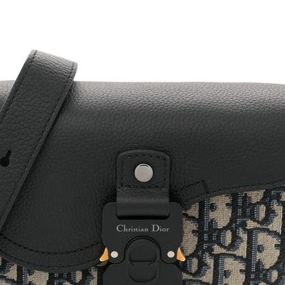 Christian Dior Grained Calfskin Oblique Mini Saddle Messenger Bag With Flap Beige Black 8 of 11
