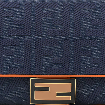 Fendi Denim Vitello King FF Embroidered Large Baguette Blue Cuoio 8 of 11