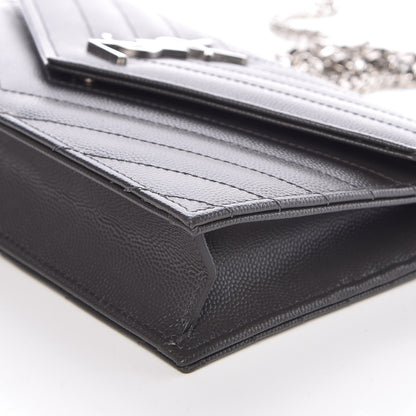 Saint Laurent Grain De Poudre Matelasse Chevron Monogram Envelope Chain Wallet Coal 10 of 11